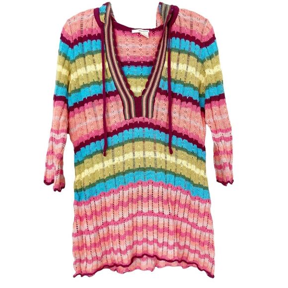 DKNY Jeans Pink Open Knit Split Neck Sweater Sz M - Picture 1 of 5